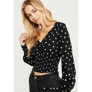 AF Smocked Waist Black Dot Blouse